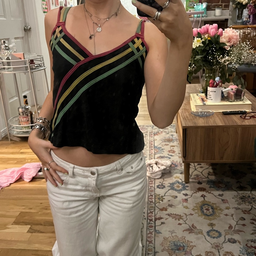 Y2K Unique Vintage Black Camisole with Colorful Stripes